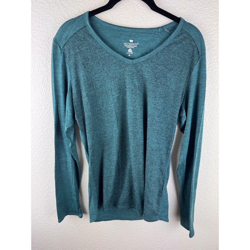 SEGMENTS 100% Merino Wool‎ Long Sleeve V Neck Knit Top Teal Size M  Base Layer